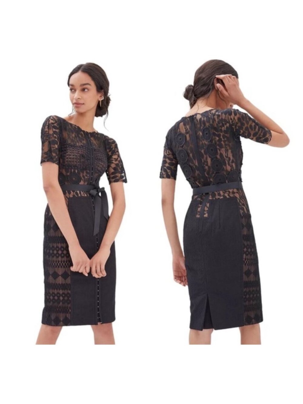 Beguile by Byron Lars Anthropologie Carissima Lace Sheath Dress Black size 0P